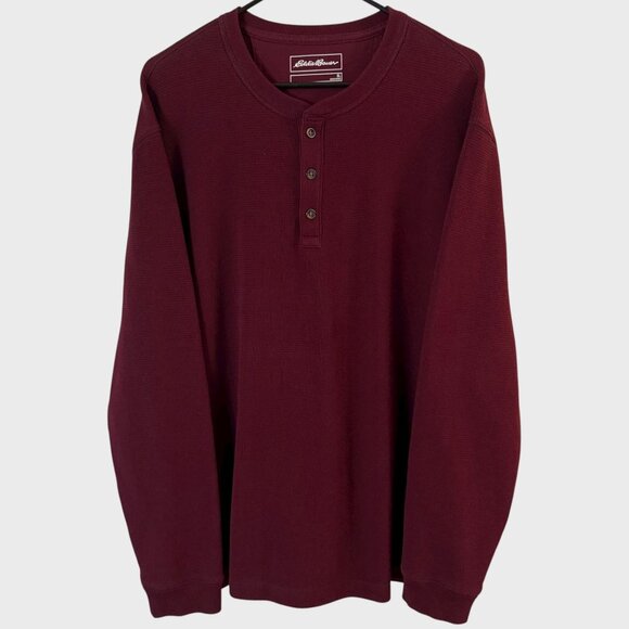 Eddie Bauer Waffle-Knit Henley Shirt Red Men's Size XL Thermal Long-Sleeve - Picture 1 of 11
